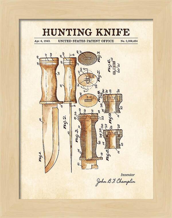 Hunting Knife Watercolor Patent Us2350494a
