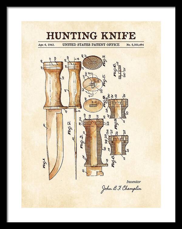 Hunting Knife Watercolor Patent Us2350494a