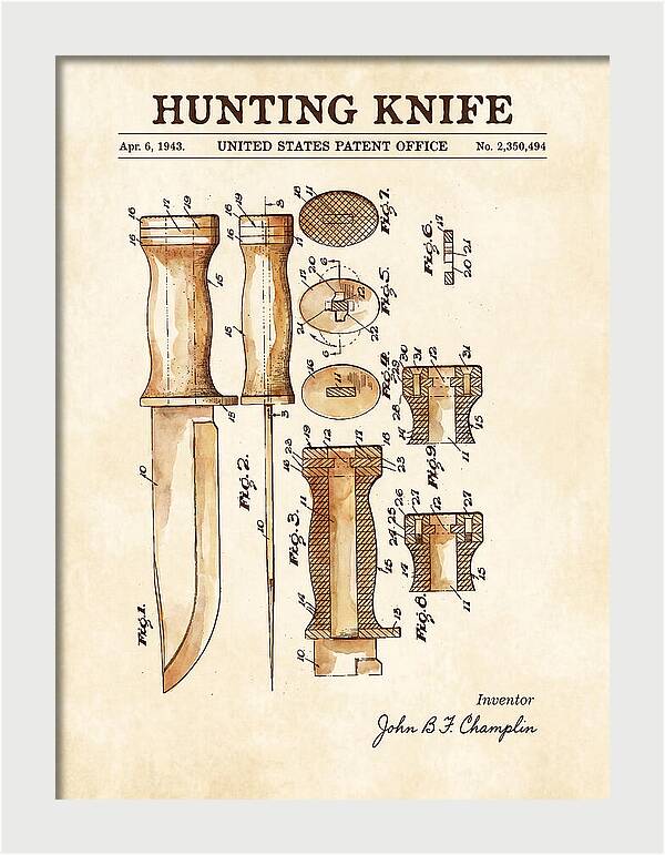 Hunting Knife Watercolor Patent Us2350494a