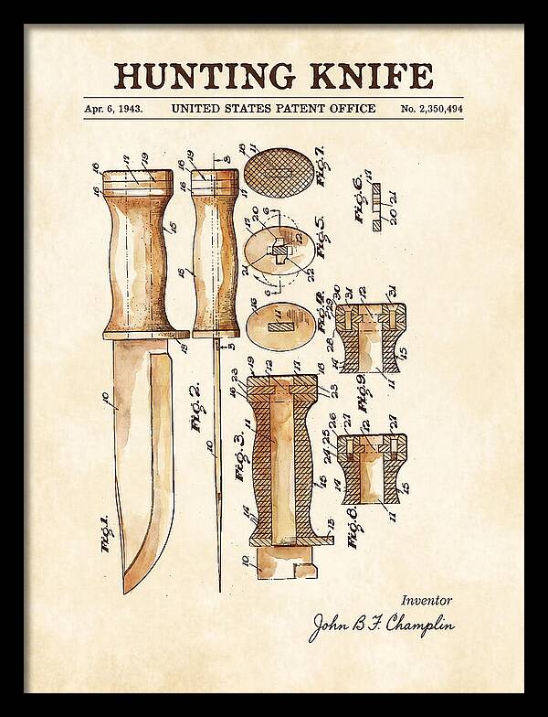 Hunting Knife Watercolor Patent Us2350494a