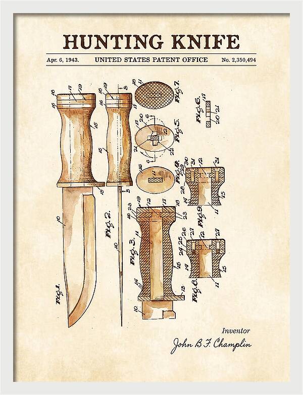 Hunting Knife Watercolor Patent Us2350494a