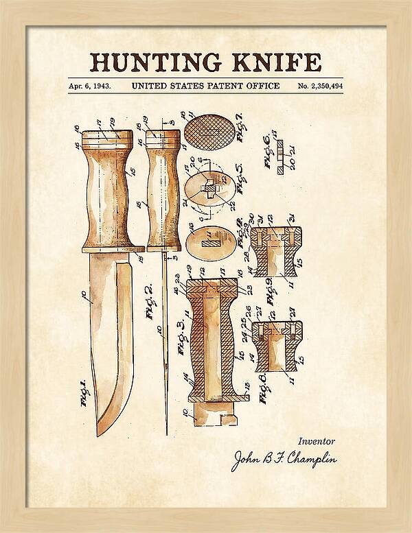 Hunting Knife Watercolor Patent Us2350494a