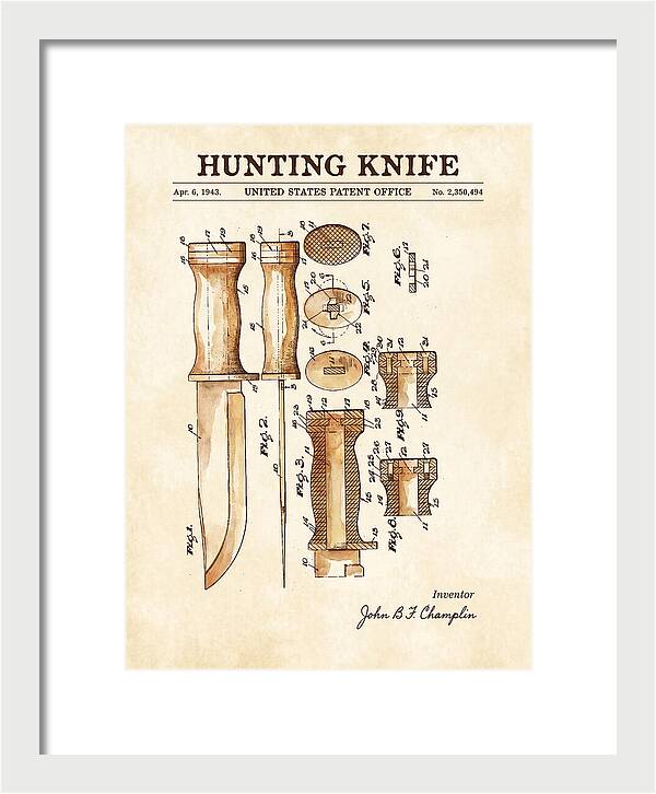 Hunting Knife Watercolor Patent Us2350494a
