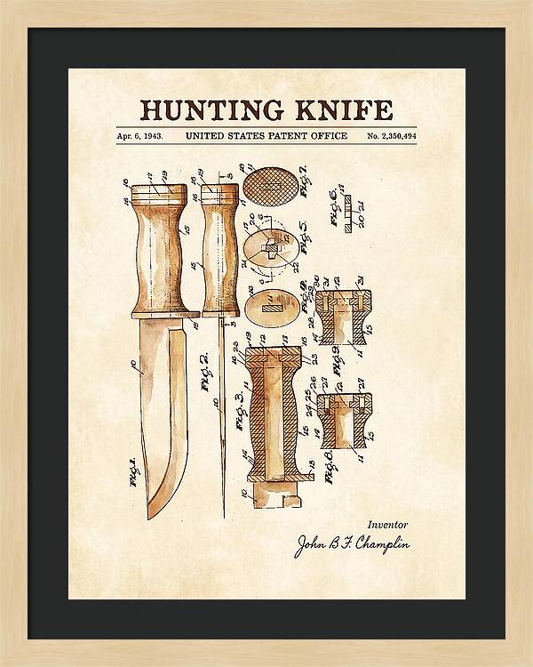 Hunting Knife Watercolor Patent Us2350494a