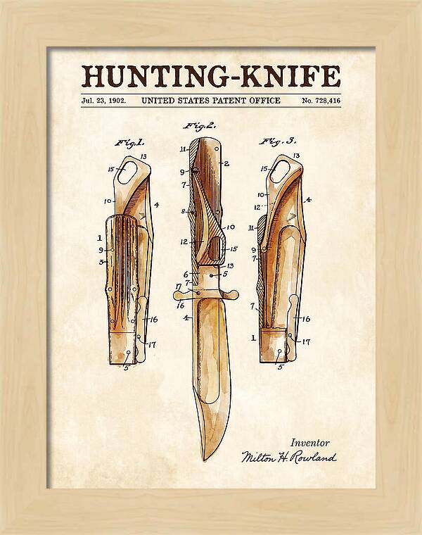 Hunting Knife Watercolor Patent Us728416a