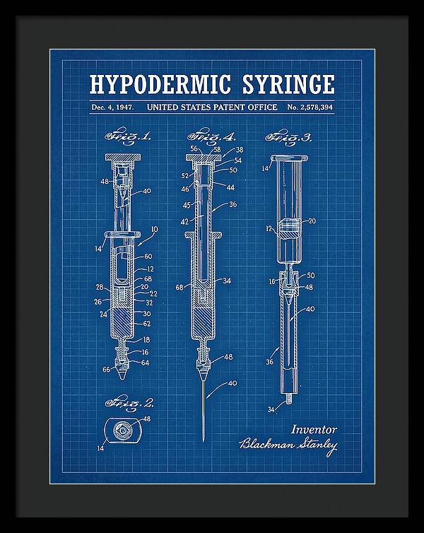 Hypodermic Syringe Blueprint Patent Us2578394a