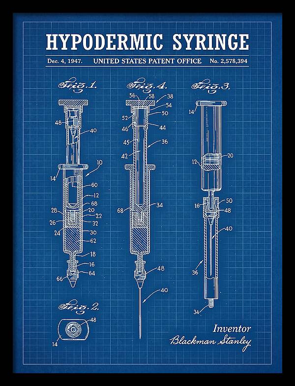 Hypodermic Syringe Blueprint Patent Us2578394a