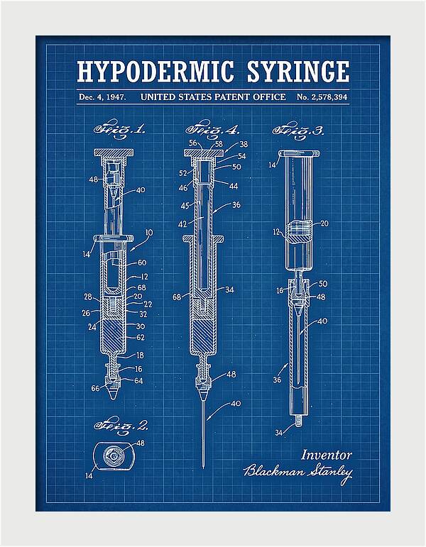 Hypodermic Syringe Blueprint Patent Us2578394a