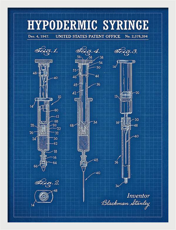Hypodermic Syringe Blueprint Patent Us2578394a