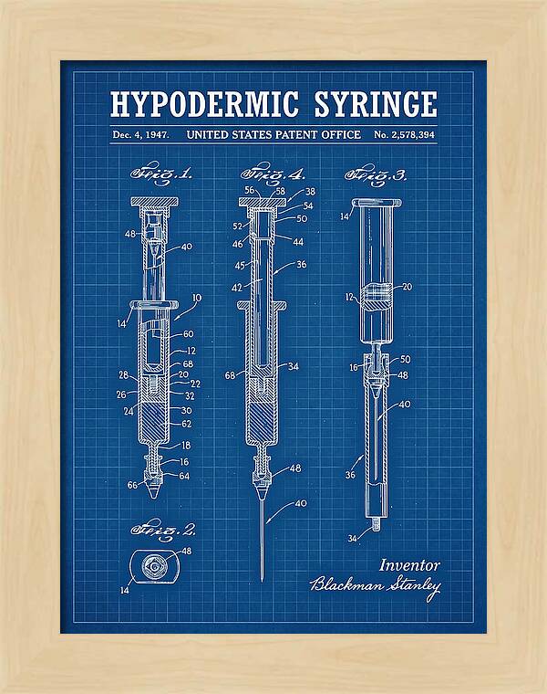 Hypodermic Syringe Blueprint Patent Us2578394a