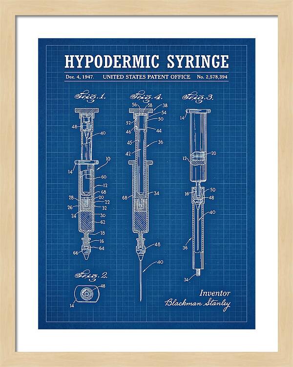 Hypodermic Syringe Blueprint Patent Us2578394a