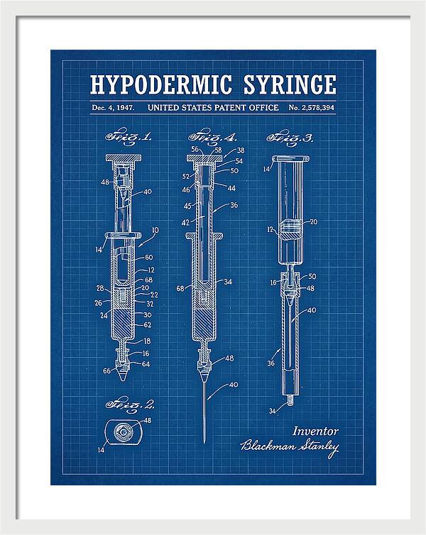 Hypodermic Syringe Blueprint Patent Us2578394a
