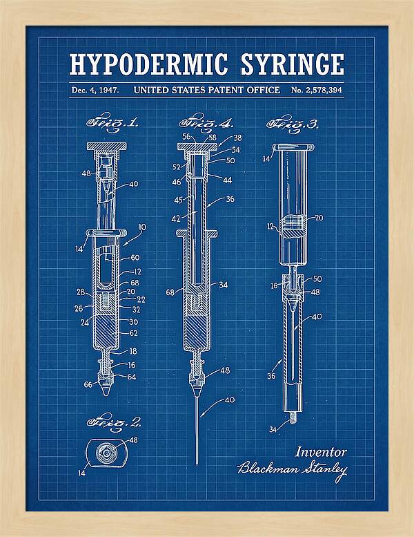 Hypodermic Syringe Blueprint Patent Us2578394a