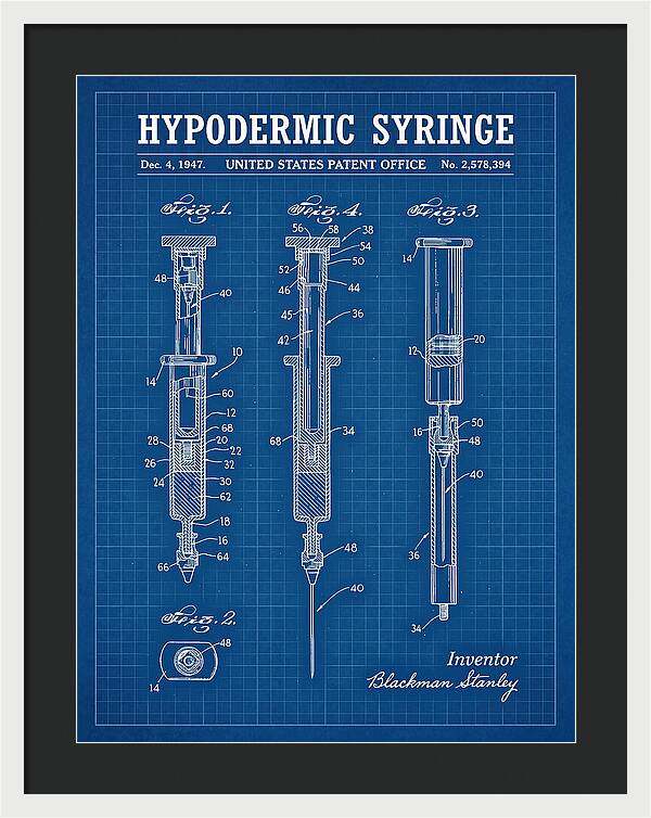 Hypodermic Syringe Blueprint Patent Us2578394a