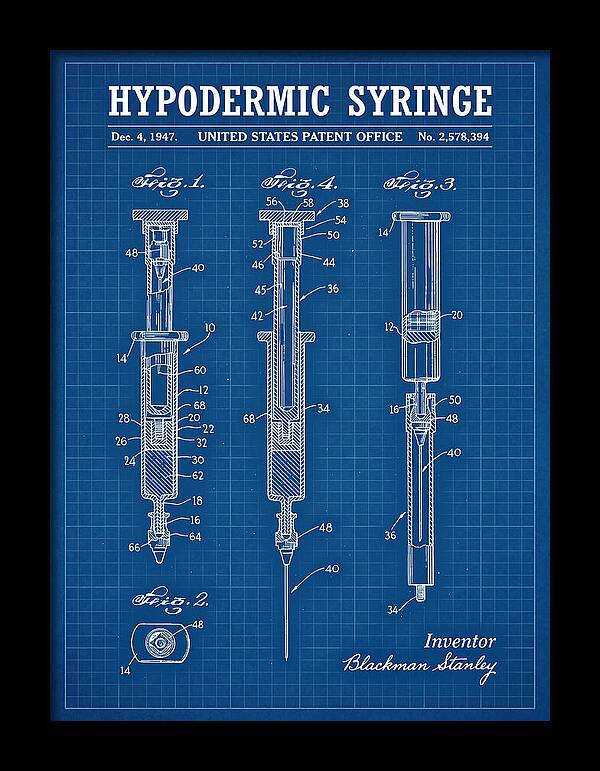 Hypodermic Syringe Blueprint Patent Us2578394a
