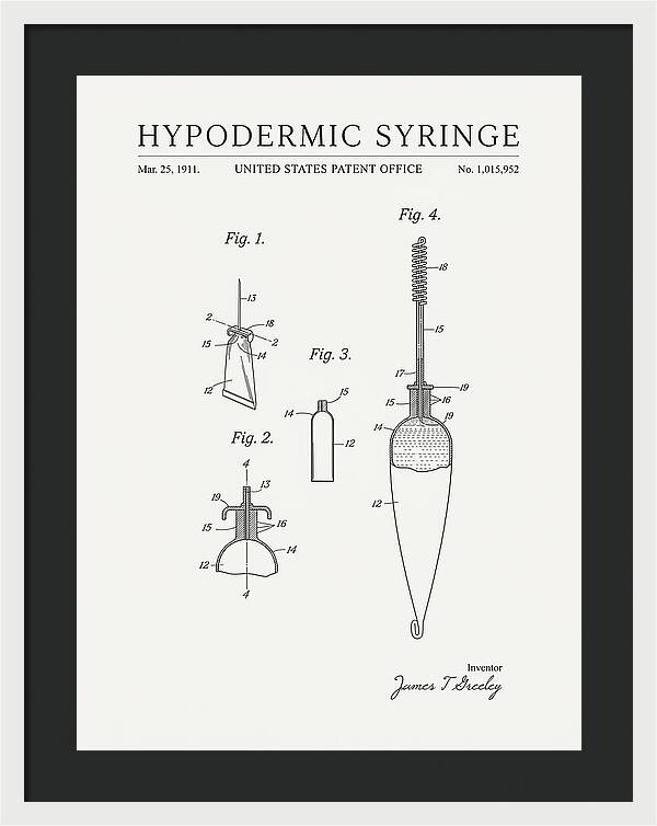 Hypodermic Syringe Minimalist Patent Us1015952a