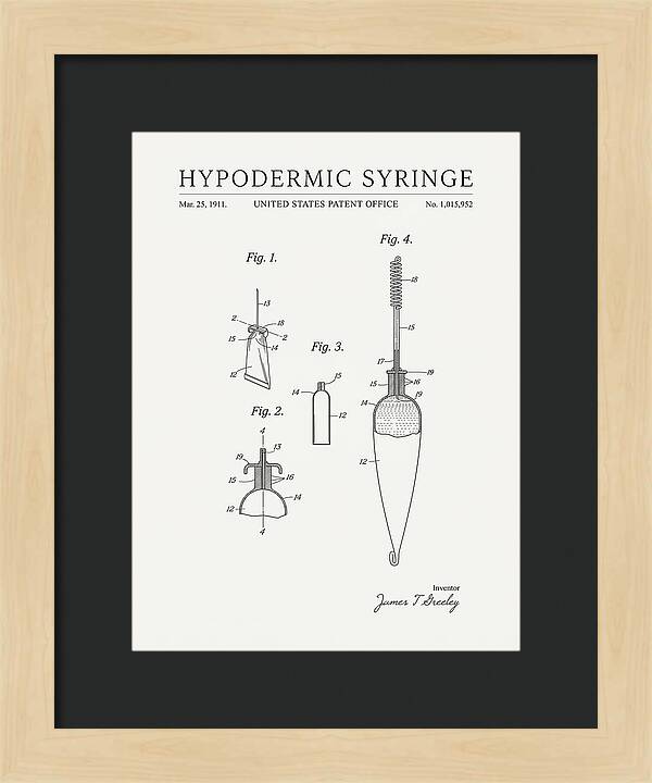 Hypodermic Syringe Minimalist Patent Us1015952a