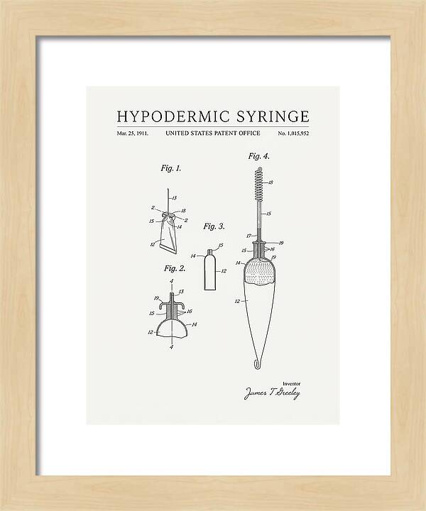 Hypodermic Syringe Minimalist Patent Us1015952a