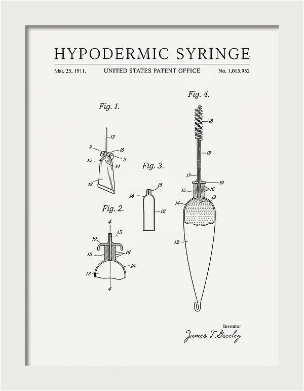 Hypodermic Syringe Minimalist Patent Us1015952a