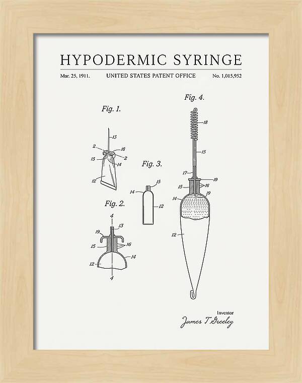 Hypodermic Syringe Minimalist Patent Us1015952a