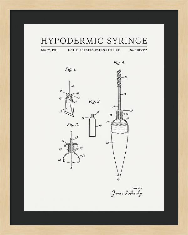Hypodermic Syringe Minimalist Patent Us1015952a