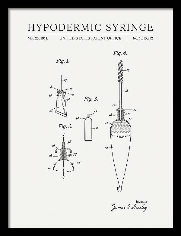 Hypodermic Syringe Minimalist Patent Us1015952a