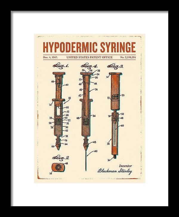 Hypodermic Syringe Retro Patent Us2578394a