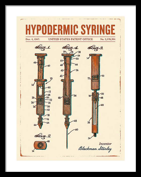 Hypodermic Syringe Retro Patent Us2578394a