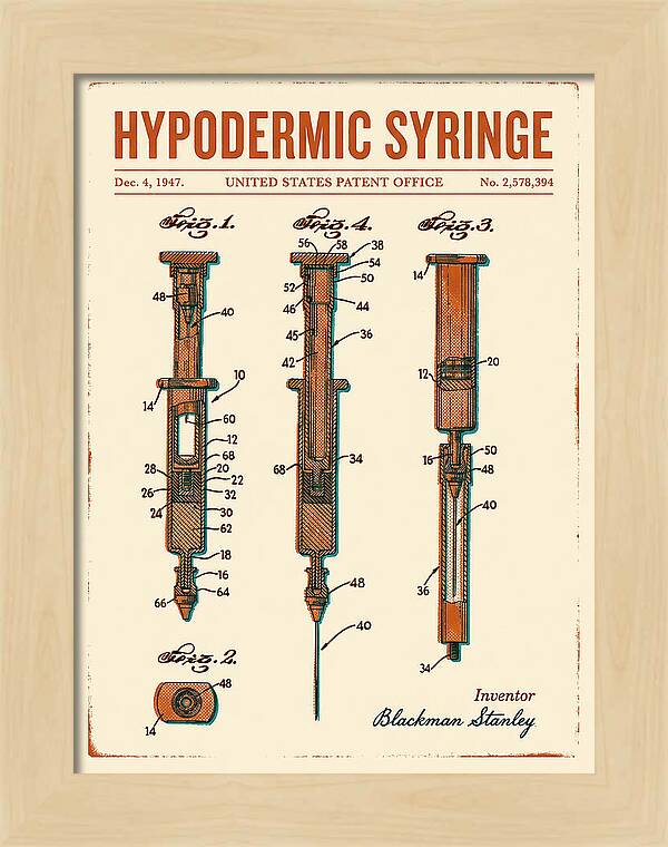 Hypodermic Syringe Retro Patent Us2578394a