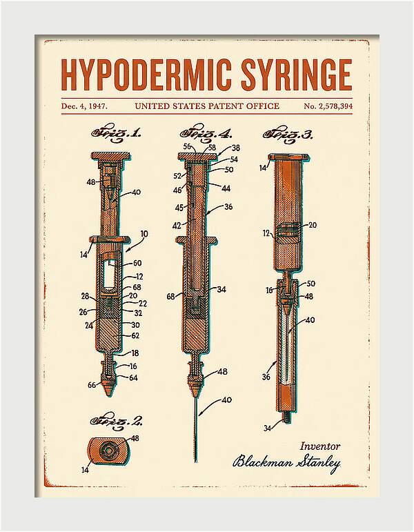 Hypodermic Syringe Retro Patent Us2578394a