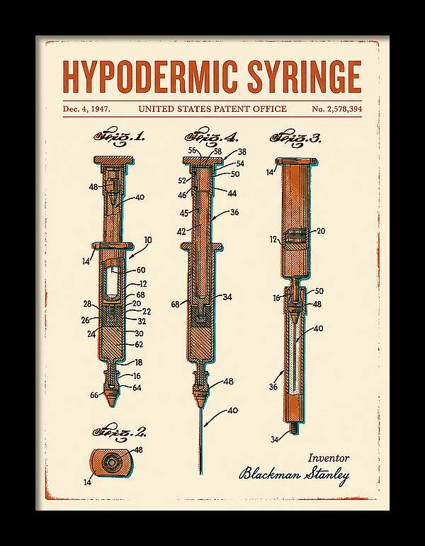 Hypodermic Syringe Retro Patent Us2578394a