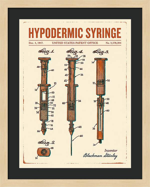 Hypodermic Syringe Retro Patent Us2578394a