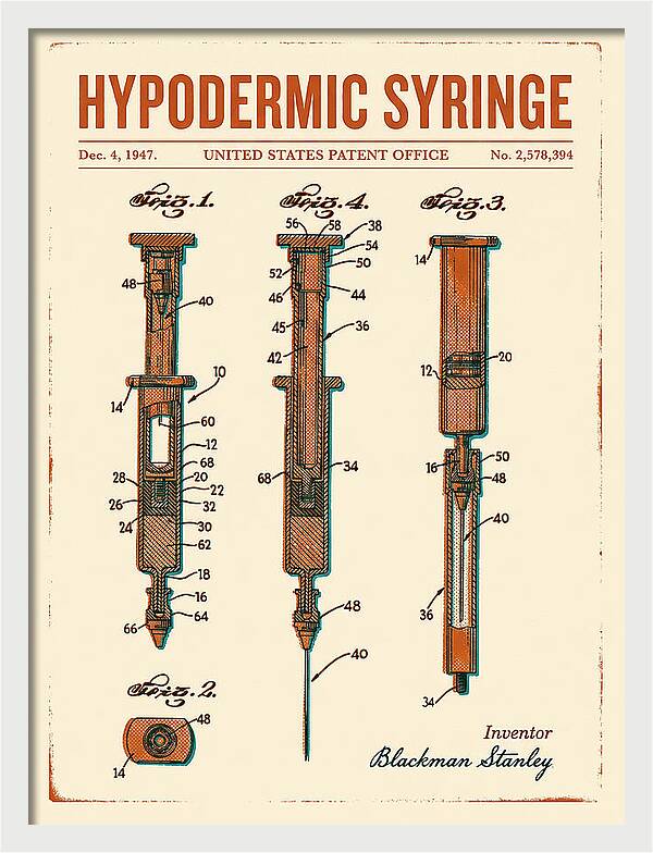 Hypodermic Syringe Retro Patent Us2578394a