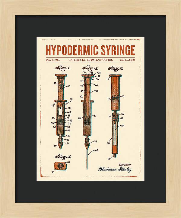 Hypodermic Syringe Retro Patent Us2578394a