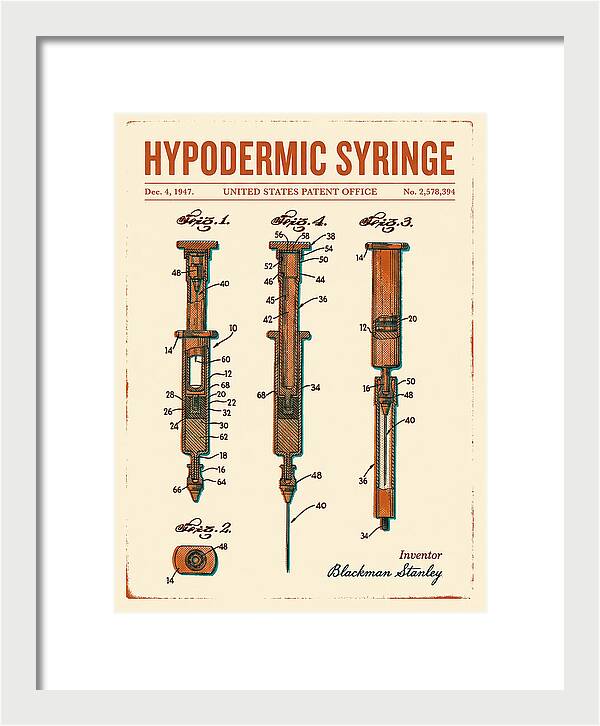 Hypodermic Syringe Retro Patent Us2578394a