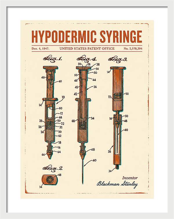 Hypodermic Syringe Retro Patent Us2578394a