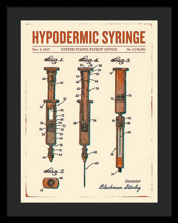 Hypodermic Syringe Retro Patent Us2578394a
