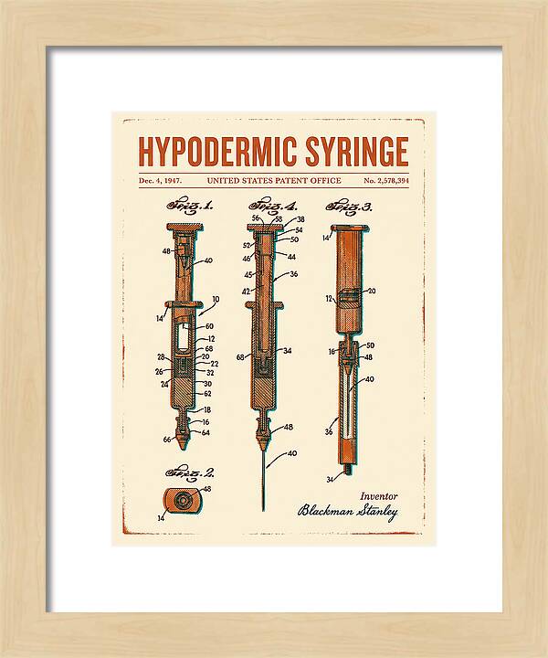 Hypodermic Syringe Retro Patent Us2578394a