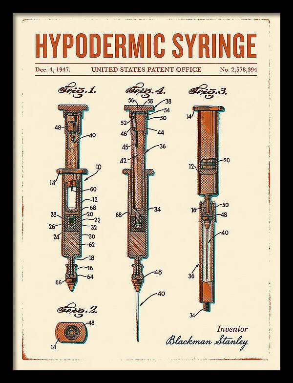 Hypodermic Syringe Retro Patent Us2578394a