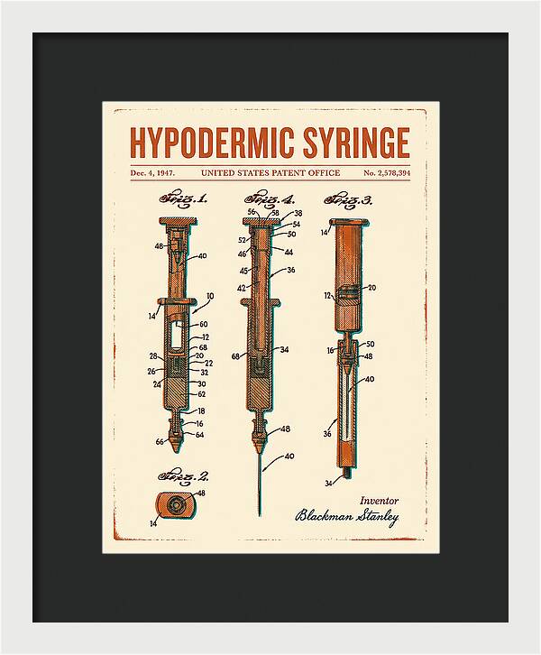 Hypodermic Syringe Retro Patent Us2578394a