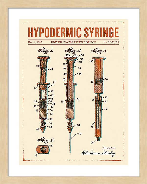Hypodermic Syringe Retro Patent Us2578394a