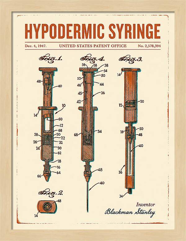 Hypodermic Syringe Retro Patent Us2578394a