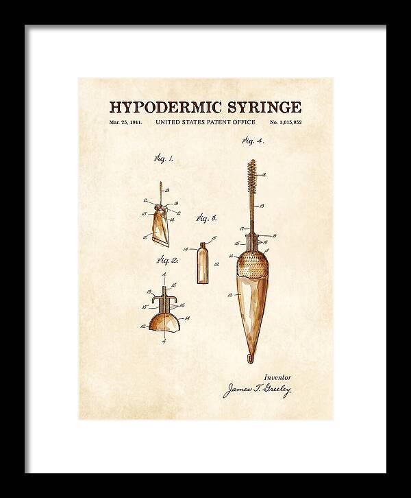 Hypodermic Syringe Watercolor Patent Us1015952a