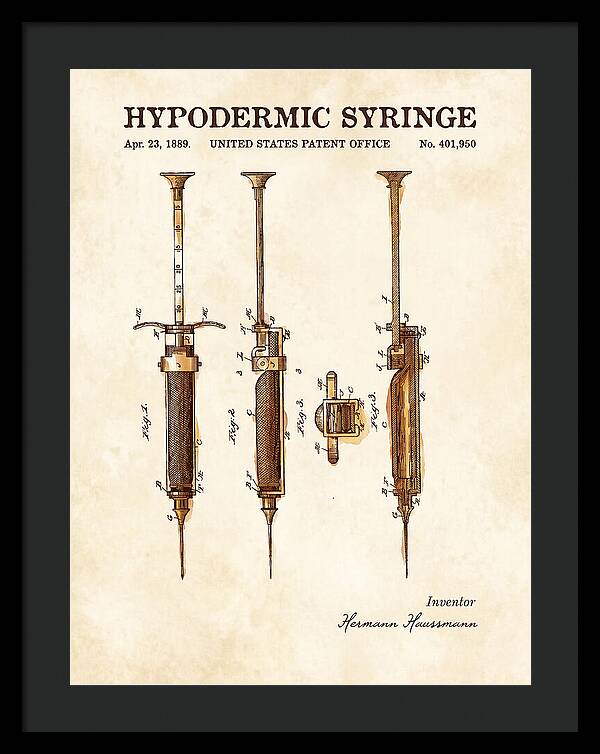 Hypodermic Syringe Watercolor Patent Us401950a