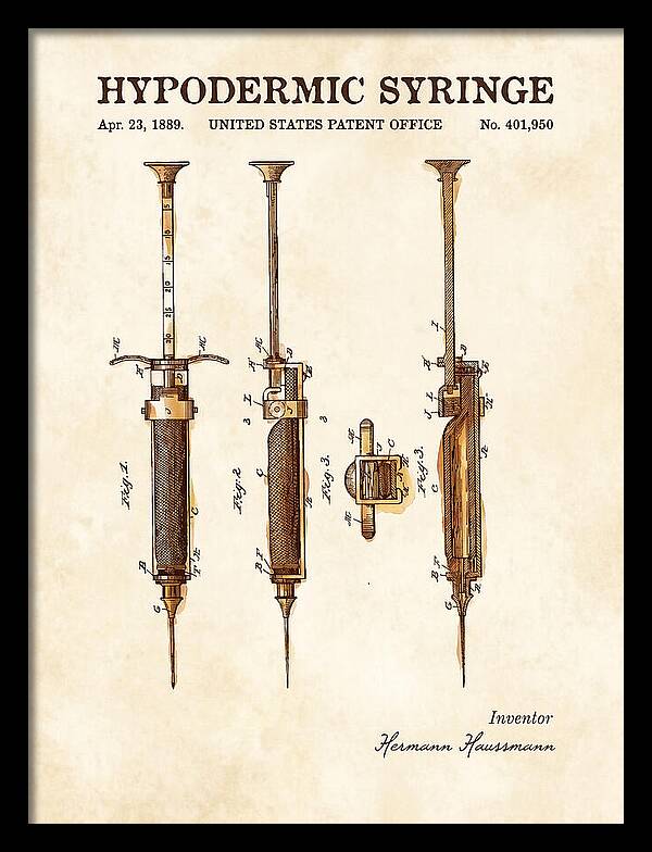 Hypodermic Syringe Watercolor Patent Us401950a