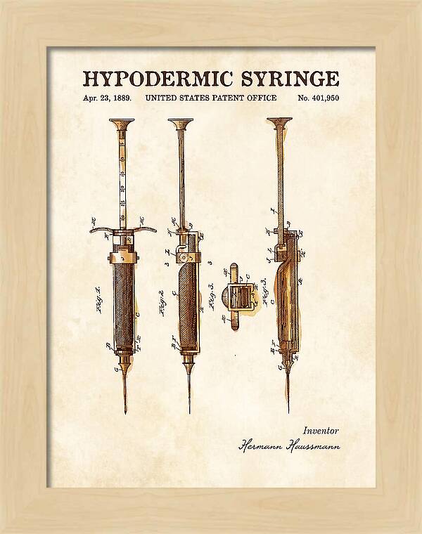 Hypodermic Syringe Watercolor Patent Us401950a