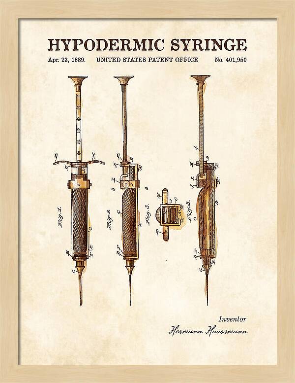Hypodermic Syringe Watercolor Patent Us401950a