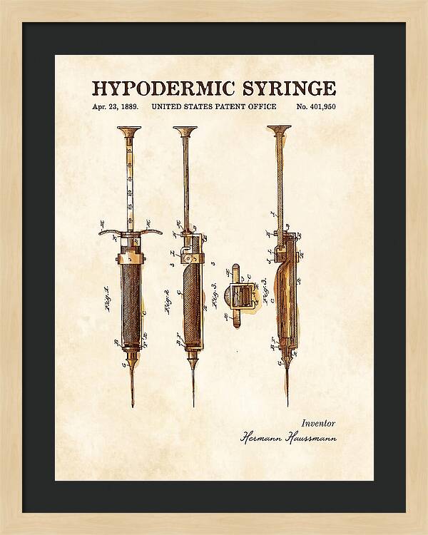 Hypodermic Syringe Watercolor Patent Us401950a