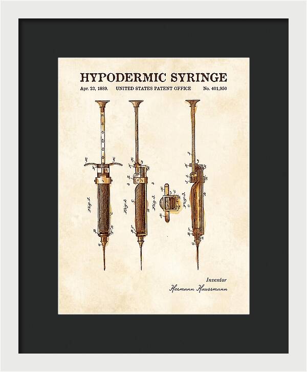 Hypodermic Syringe Watercolor Patent Us401950a