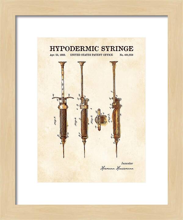 Hypodermic Syringe Watercolor Patent Us401950a